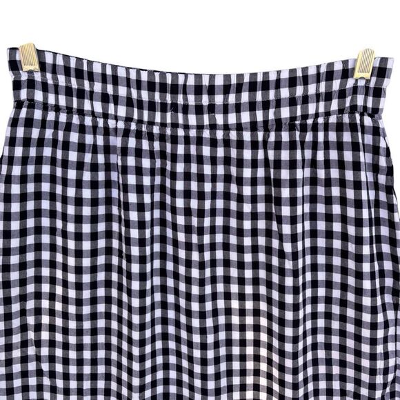 J. Crew Black White Gingham High Low Skirt Ruffle Hem Midi Pocket Lined Elastic - Picture 4 of 8